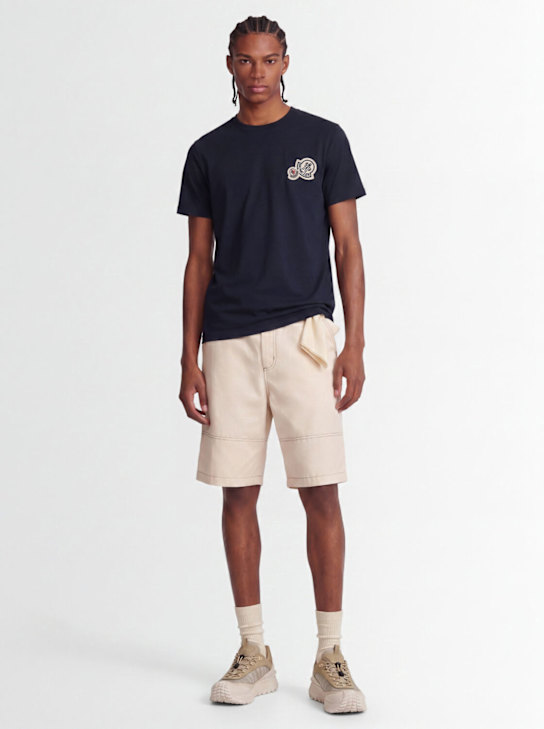 Moncler: Double logo patch cotton t-shirt - Dark Blue - men_1 | Luisa Via Roma