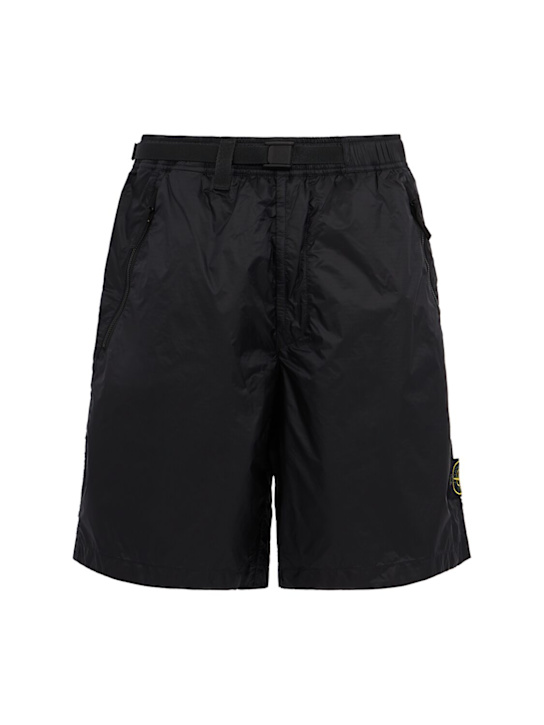 Stone Island: Logo nylon loose wide shorts - 海军蓝 - men_0 | Luisa Via Roma