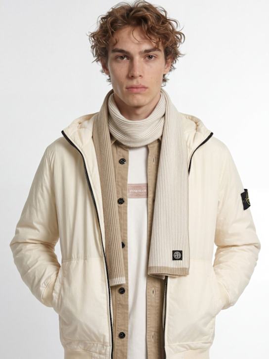 Stone Island: Vanisé ribbed wool blend scarf - Ivory - men_1 | Luisa Via Roma