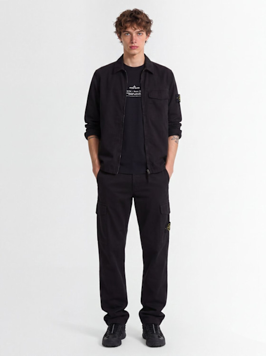 Stone Island: Logo cotton regular pants - Black - men_1 | Luisa Via Roma
