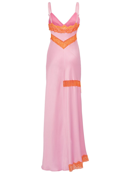 MSGM: Satin long dress with lace - 粉色/橙色 - women_1 | Luisa Via Roma