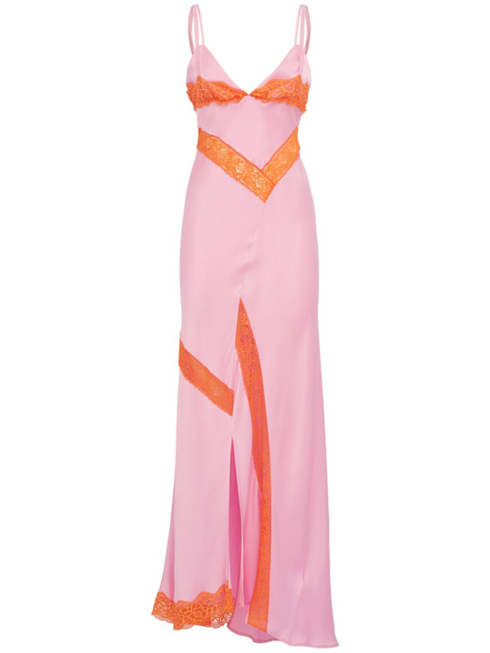 MSGM: Satin long dress with lace - 粉色/橙色 - women_0 | Luisa Via Roma