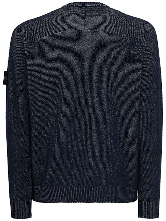 Stone Island: Logo混棉圆领毛衣 - 麻蓝色 - men_1 | Luisa Via Roma