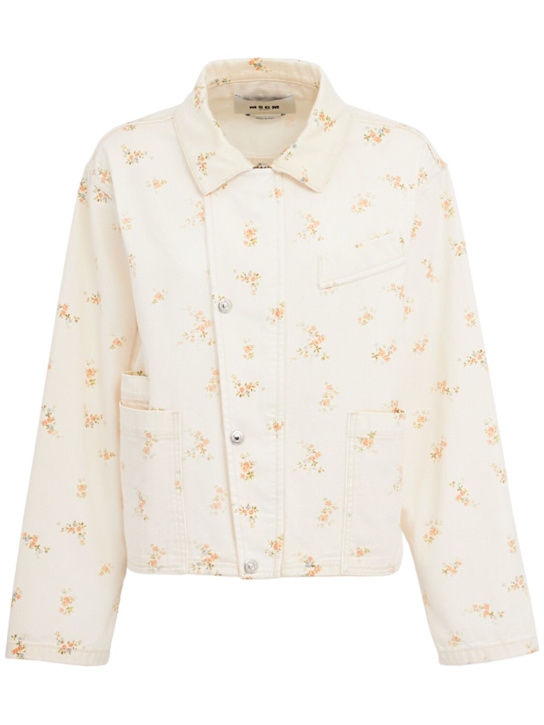 MSGM: Embellished denim jacket - ホワイト/マルチ - women_0 | Luisa Via Roma