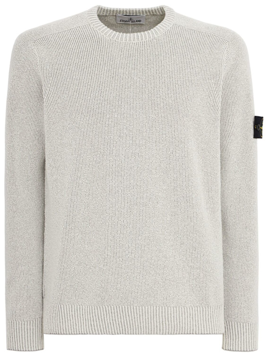 Stone Island: Logo混棉圆领毛衣 - 麻灰色 - men_0 | Luisa Via Roma
