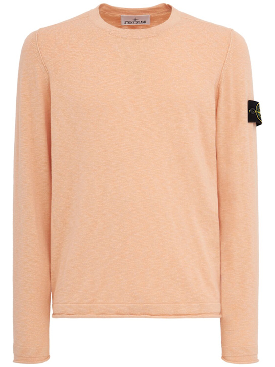 Stone Island: 圆领棉质毛衣 - Plaster Pink - men_0 | Luisa Via Roma