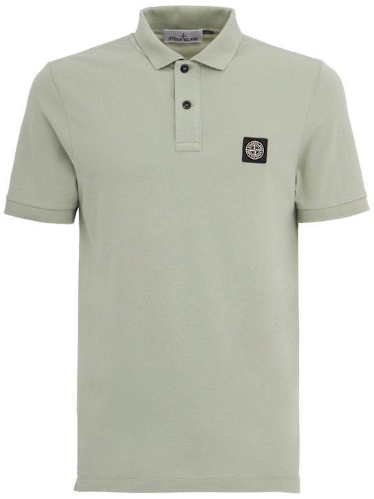 Stone Island: Logo贴片棉质POLO衫 - 鼠尾草色 - men_0 | Luisa Via Roma