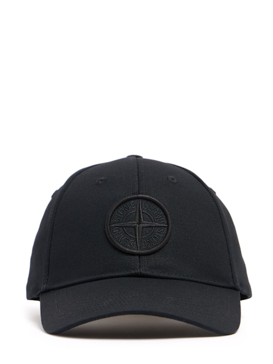 Stone Island: Logo棉质棒球帽 - 黑色 - men_0 | Luisa Via Roma