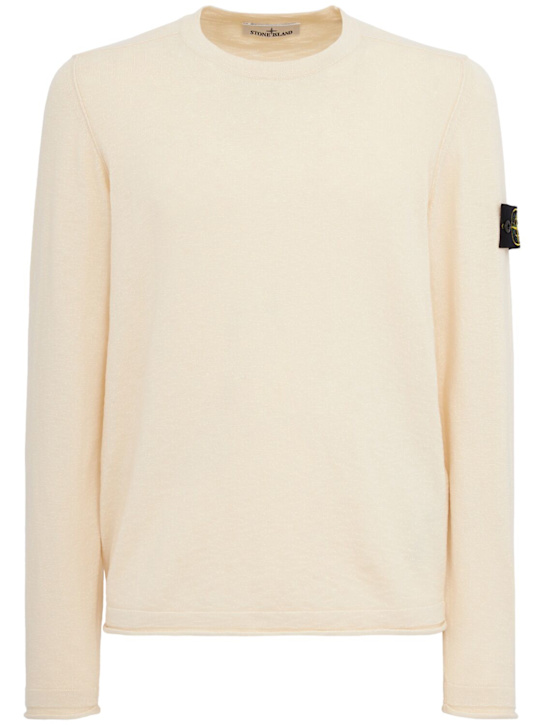 Stone Island: 圆领棉质毛衣 - 象牙色 - men_0 | Luisa Via Roma