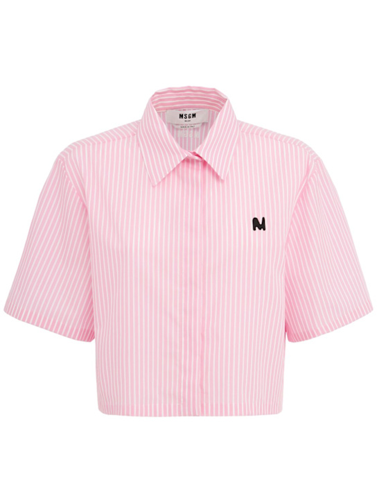 MSGM: Cropped short sleeve cotton shirt - 粉色/多色 - women_0 | Luisa Via Roma