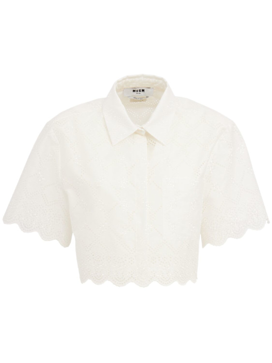 MSGM: Cropped eyelet lace shirt - ホワイト - women_0 | Luisa Via Roma
