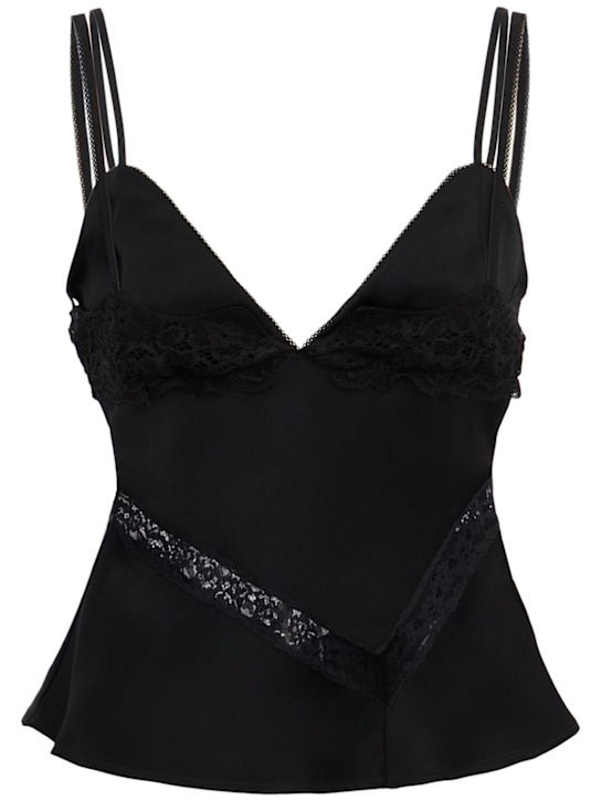 MSGM: Lace & satin camisole - 黑色 - women_0 | Luisa Via Roma