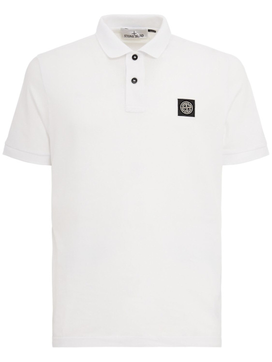 Stone Island: Logo贴片棉质POLO衫 - 白色 - men_0 | Luisa Via Roma