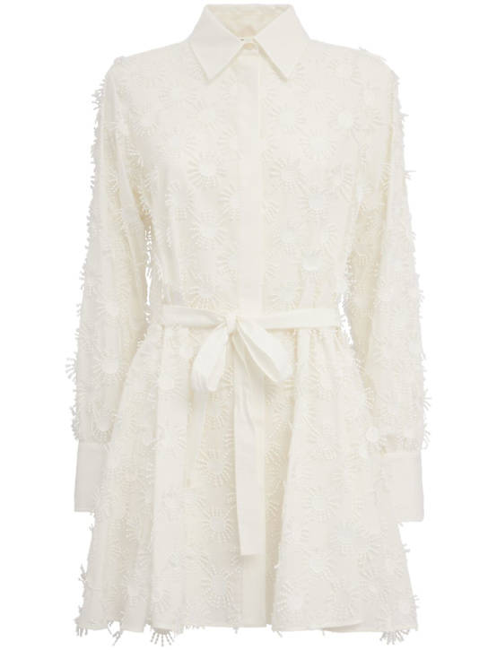 MSGM: Embroidered mini shirt dress w/ belt - 白色 - women_0 | Luisa Via Roma