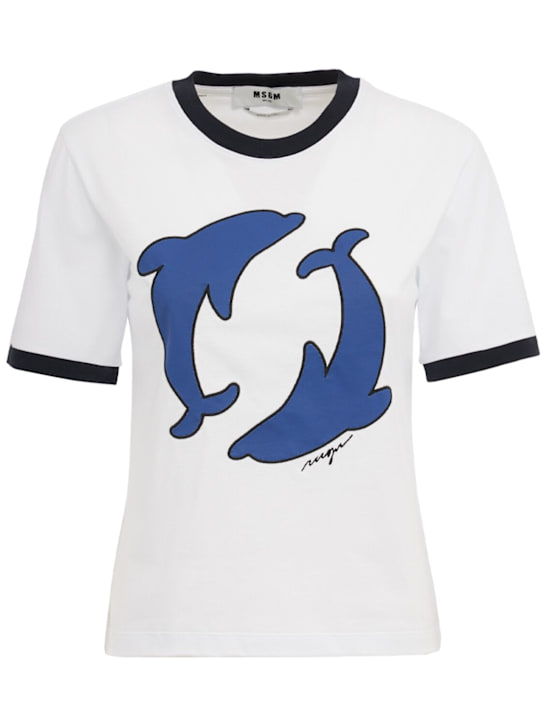 MSGM: Printed cotton t-shirt - Blanco - women_0 | Luisa Via Roma