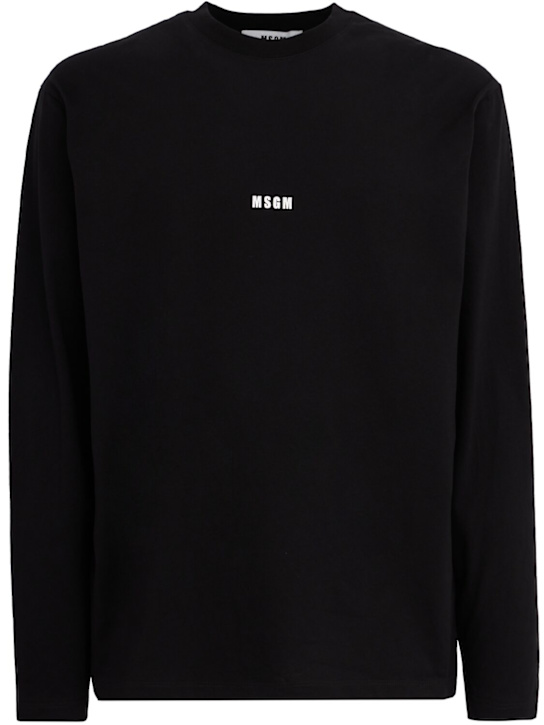 MSGM: Logo long sleeve cotton t-shirt - 黑色 - men_0 | Luisa Via Roma