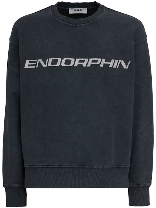 MSGM: Endorphin cotton crewneck sweatshirt - 炭灰色 - men_0 | Luisa Via Roma