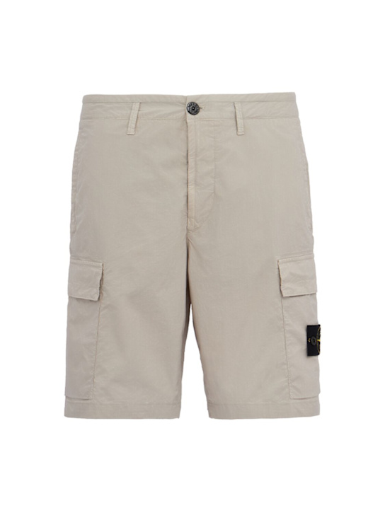 Stone Island: Logo cotton regular shorts - Pearl Grey - men_0 | Luisa Via Roma