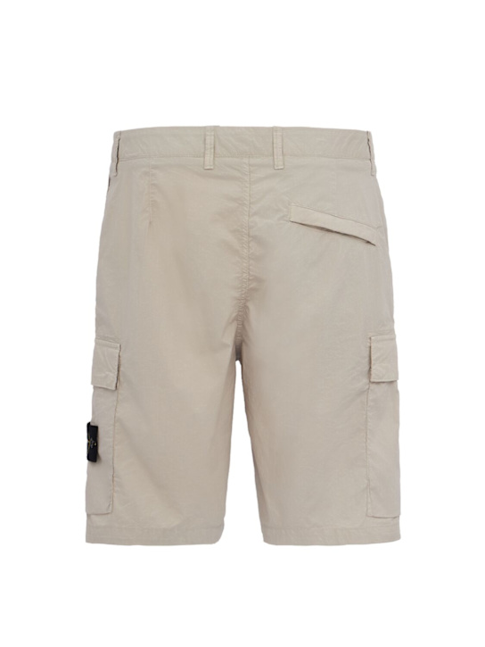 Stone Island: Logo cotton regular shorts - Pearl Grey - men_1 | Luisa Via Roma