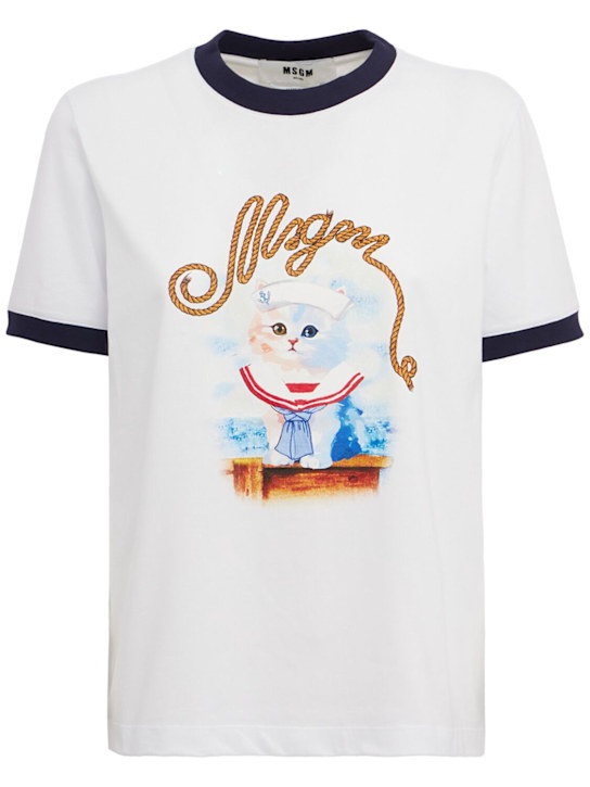 MSGM: Printed cotton t-shirt - 白色 - women_0 | Luisa Via Roma