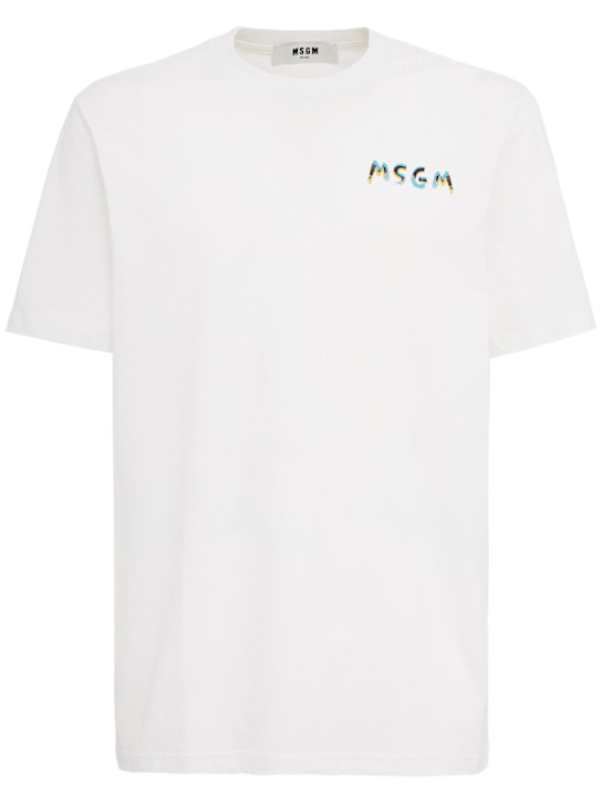 MSGM: Logo printed cotton t-shirt - 白色 - men_0 | Luisa Via Roma