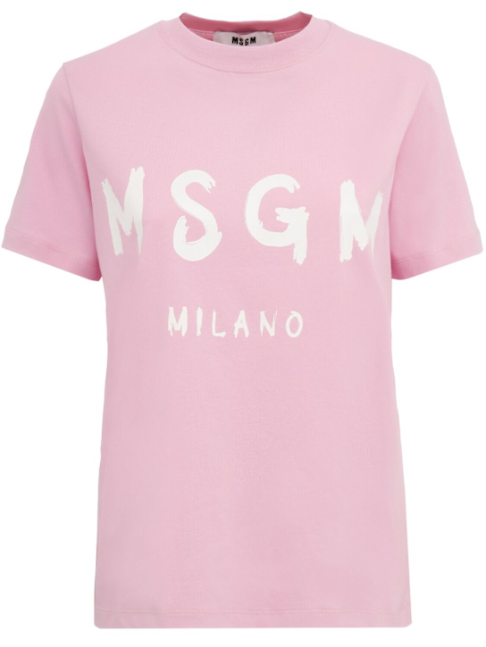 MSGM: Logo cotton t-shirt - 粉色 - women_0 | Luisa Via Roma