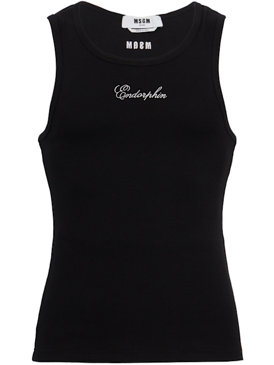 MSGM: Logo cotton blend tank top - 黑色 - men_0 | Luisa Via Roma