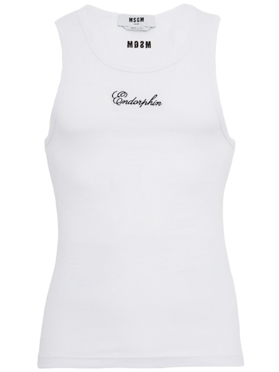MSGM: Logo cotton blend tank top - 白色 - men_0 | Luisa Via Roma