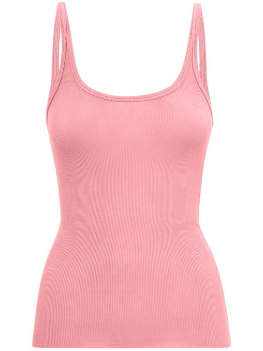 MSGM: Ribbed stretch viscose tank top - ピンク - women_0 | Luisa Via Roma