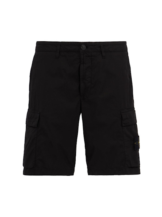 Stone Island: Logo cotton regular shorts - Black - men_0 | Luisa Via Roma
