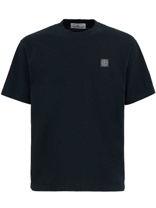 Stone Island: LOGO贴片棉质T恤 - 海军蓝 - men_0 | Luisa Via Roma