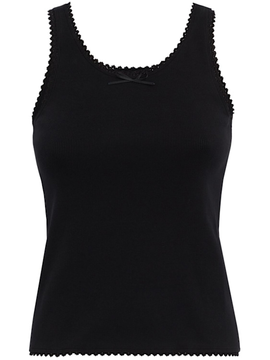 MSGM: Ribbed stretch cotton tank top w/ trim - 黑色 - women_0 | Luisa Via Roma
