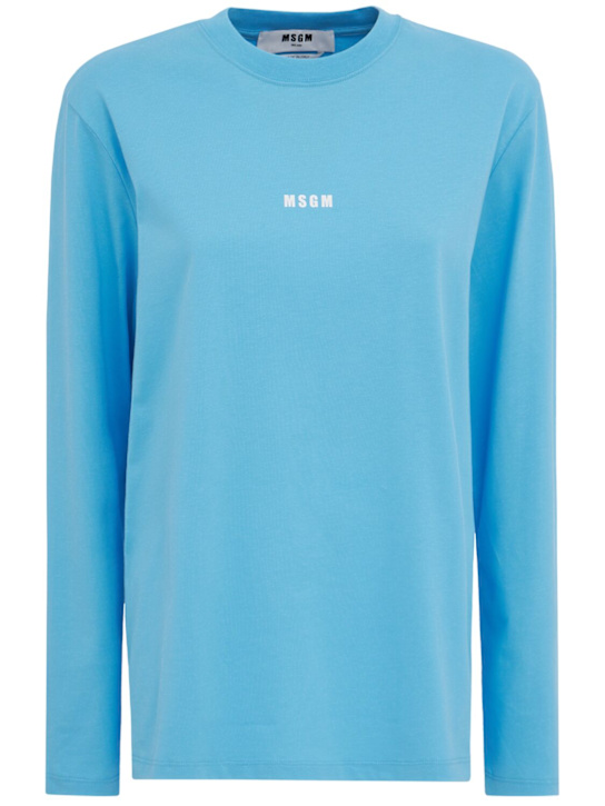 MSGM: Logo long sleeve t-shirt - Hellblau - women_0 | Luisa Via Roma