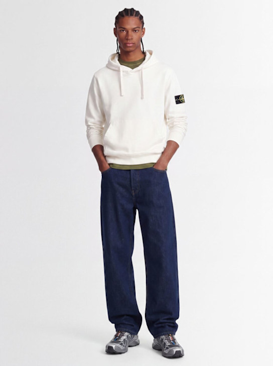 Stone Island: Logo棉质连帽卫衣 - 白色 - men_1 | Luisa Via Roma