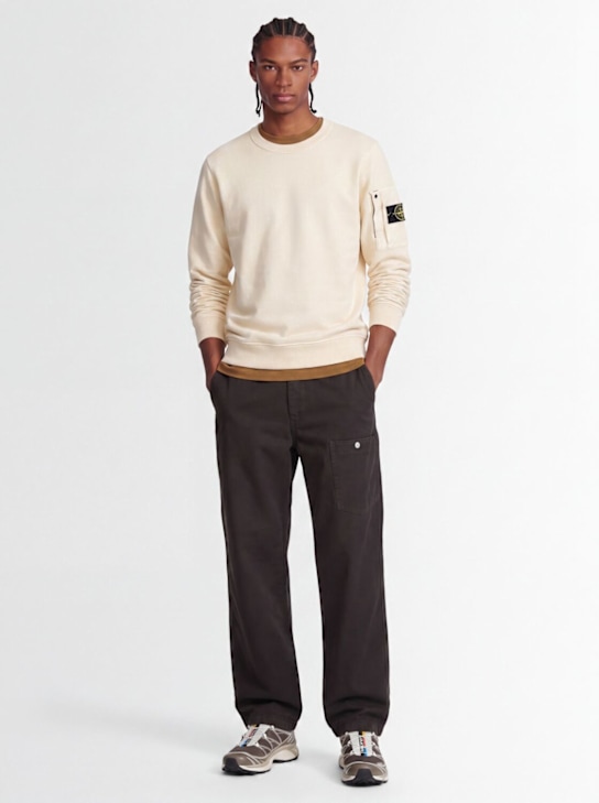 Stone Island: Logo棉质圆领卫衣 - 象牙色 - men_1 | Luisa Via Roma