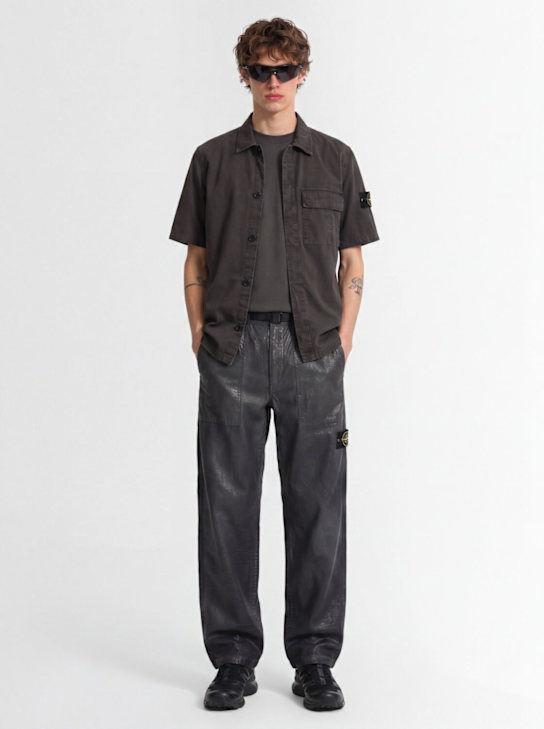 Stone Island: Logo cotton short sleeved shirt - 炭灰色 - men_1 | Luisa Via Roma