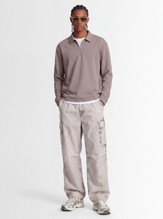 SOTF: Long sleeve cotton blend polo - グレー - men_1 | Luisa Via Roma