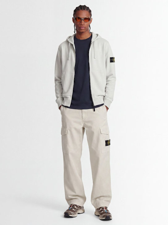 Stone Island: Logo cotton zip hoodie - Sky Blue - men_1 | Luisa Via Roma