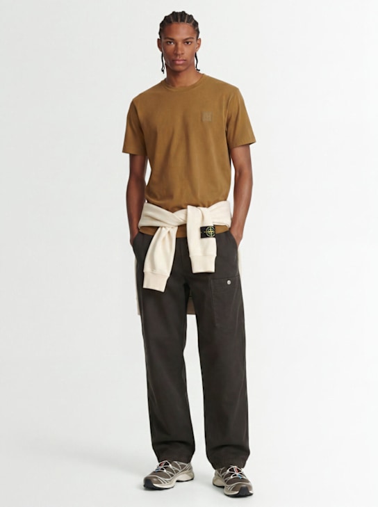 Stone Island: Logo patch cotton t-shirt - Dark Beige - men_1 | Luisa Via Roma