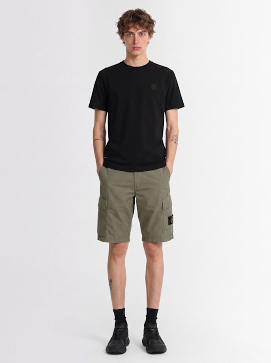 Stone Island: Logo patch cotton t-shirt - Black - men_1 | Luisa Via Roma