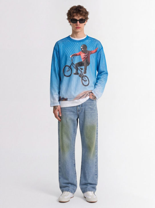 MSGM: Grass stain loose denim jeans - 蓝色 - men_1 | Luisa Via Roma