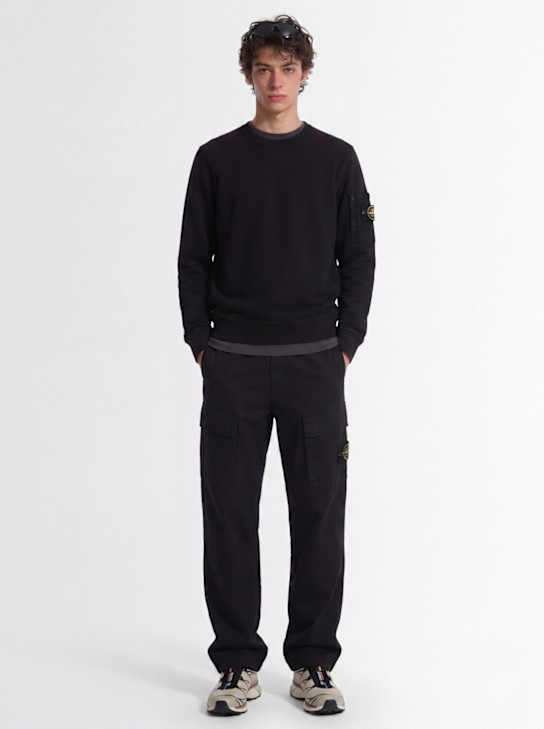 Stone Island: Logo cotton crewneck sweatshirt - Black - men_1 | Luisa Via Roma