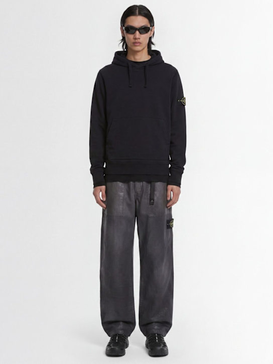 Stone Island: Logo棉质连帽卫衣 - 黑色 - men_1 | Luisa Via Roma