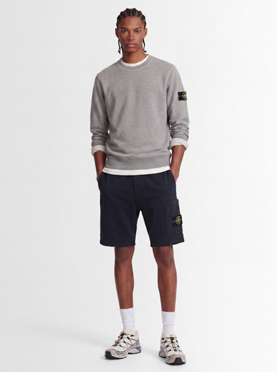 Stone Island: Logo cotton sweat shorts - ネイビー - men_1 | Luisa Via Roma