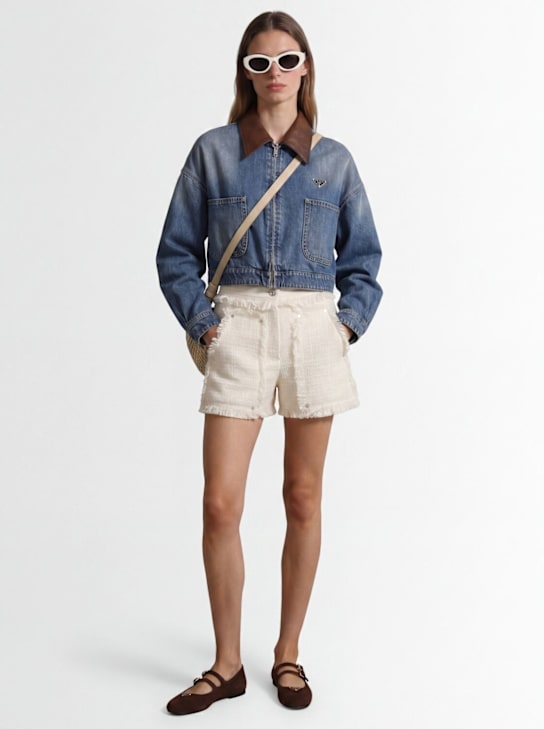 MSGM: Fringed bouclé shorts - 米白色 - women_1 | Luisa Via Roma
