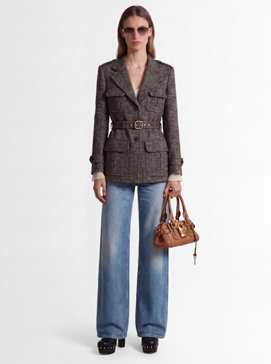 Chloé: 羊毛混纺军风夹克 - 米黄色/黑色 - women_1 | Luisa Via Roma