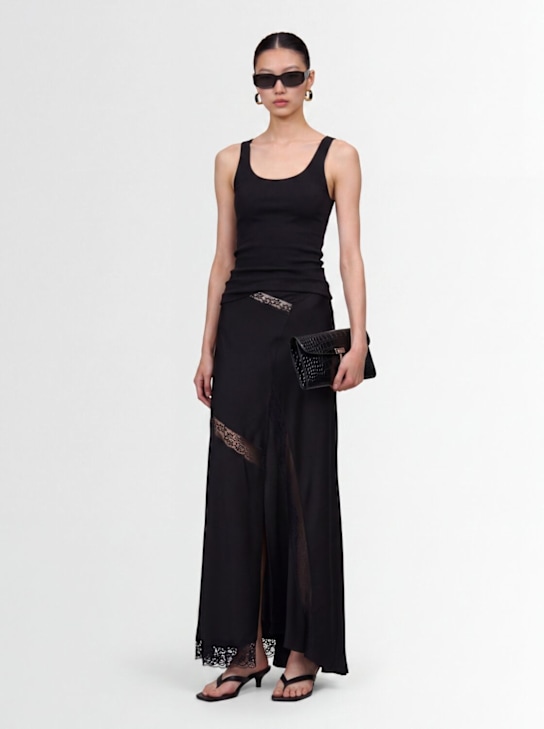 MSGM: Lace & satin long skirt - 黑色 - women_1 | Luisa Via Roma