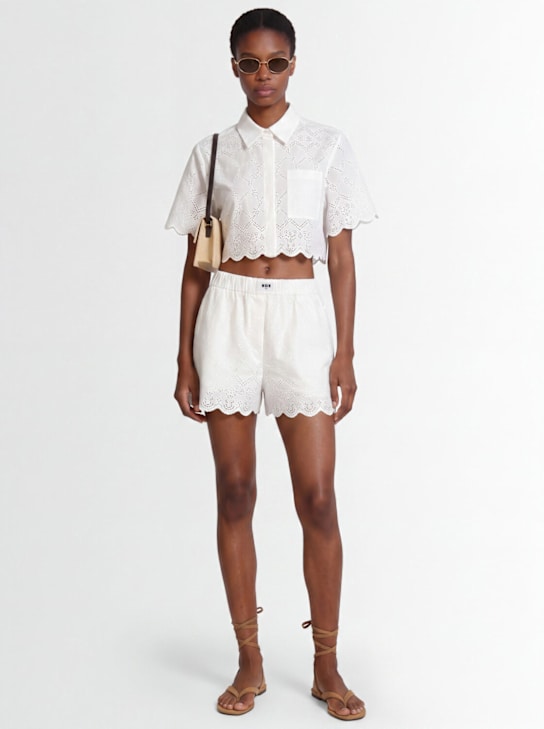 MSGM: Eyelet lace boxer-style shorts - 白色 - women_1 | Luisa Via Roma