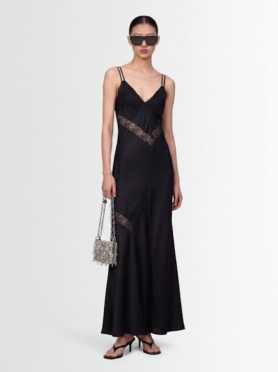 MSGM: Satin long dress with lace - Black - women_1 | Luisa Via Roma