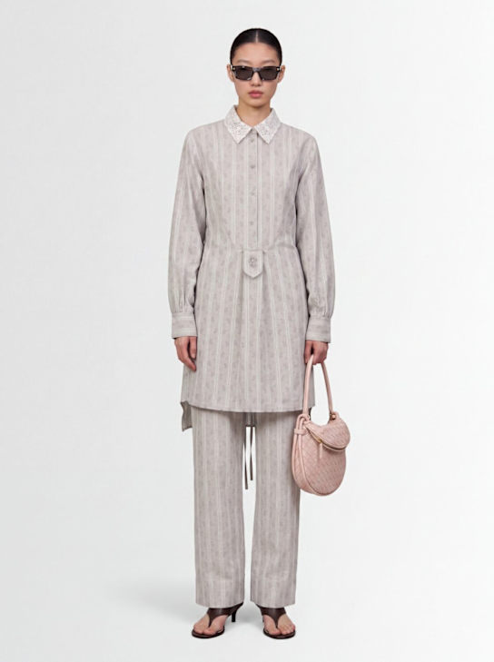 Erdem: Ditsy striped cotton long sleeve dress - Gris/Multi - women_1 | Luisa Via Roma